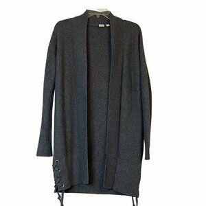 GAP Academia Gray Chunky Mixed Knits Open Front Cardigan Laced Side Vents